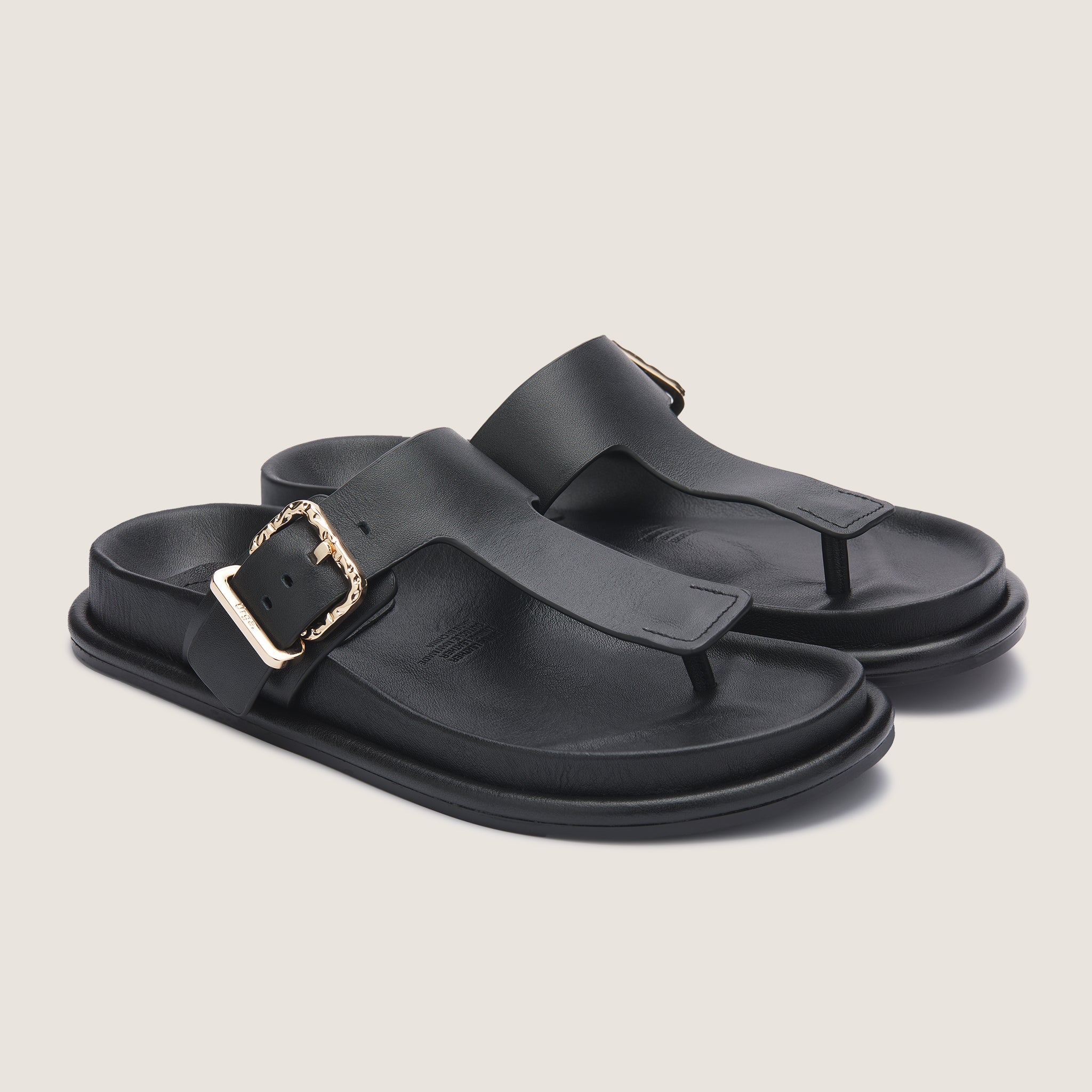 Aero Footbed Thong - Black Leather