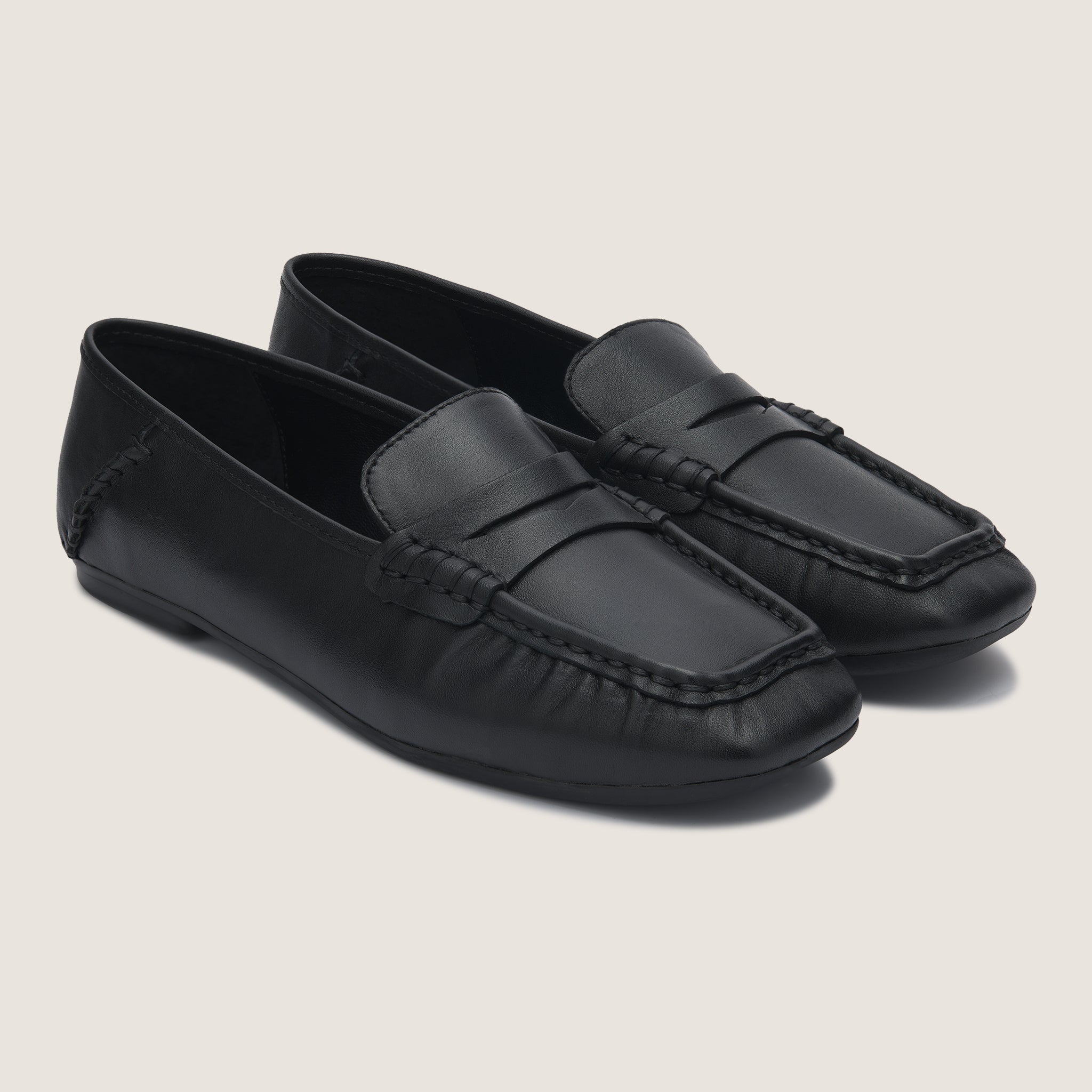 Stereo Moccasin - Black Leather